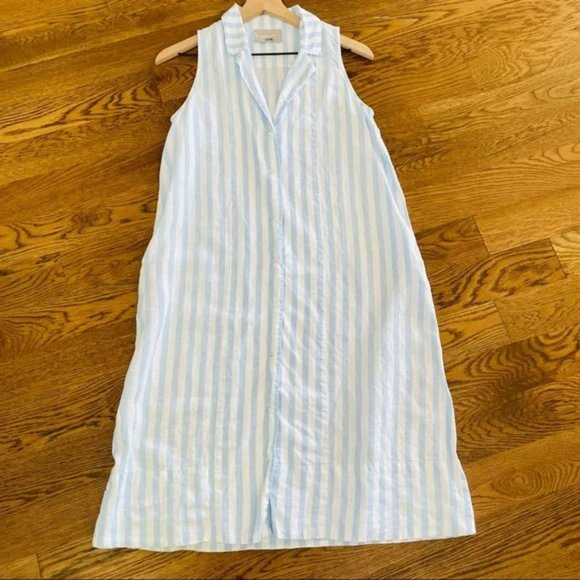 Everlane Dresses & Skirts - EVERLANE linen Sleeveless Shirt Dress Striped Blue White Size 4